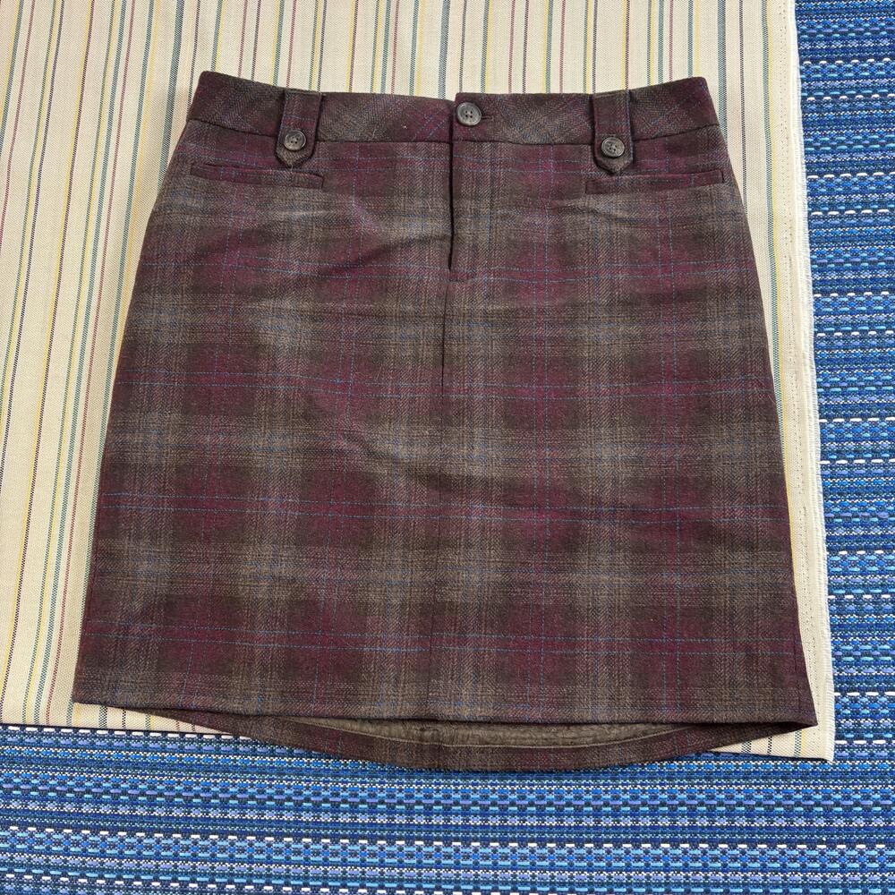 Eddie Bauer Skirt Womens 8 Brown Wool Plaid Lined Tweed Pencil Career Fall GC